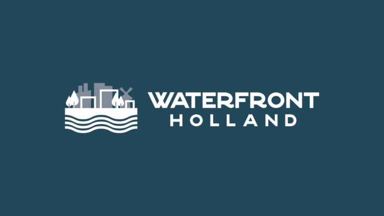 White Waterfront Holland Logo With Dark Background