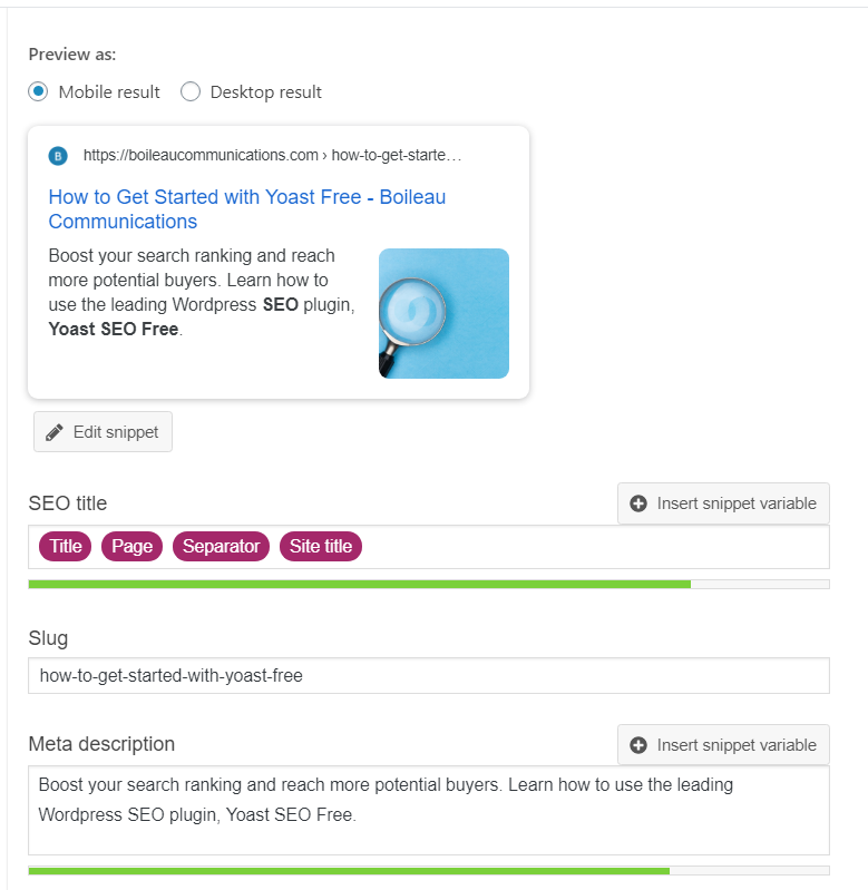 Yoast SEO Free Snippet Editor